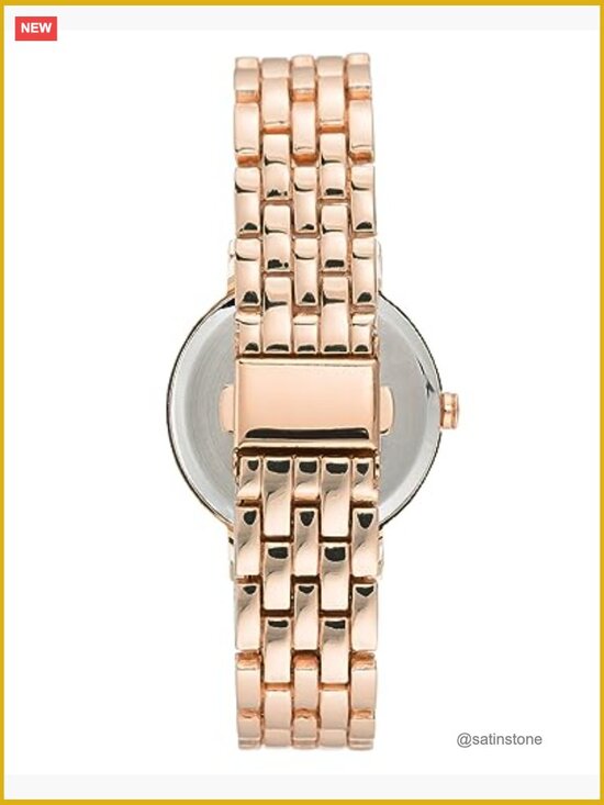 Women\'s Rose Gold-Tone Bracelet Watch with Glitter Dial and Mineral Crystal Lens